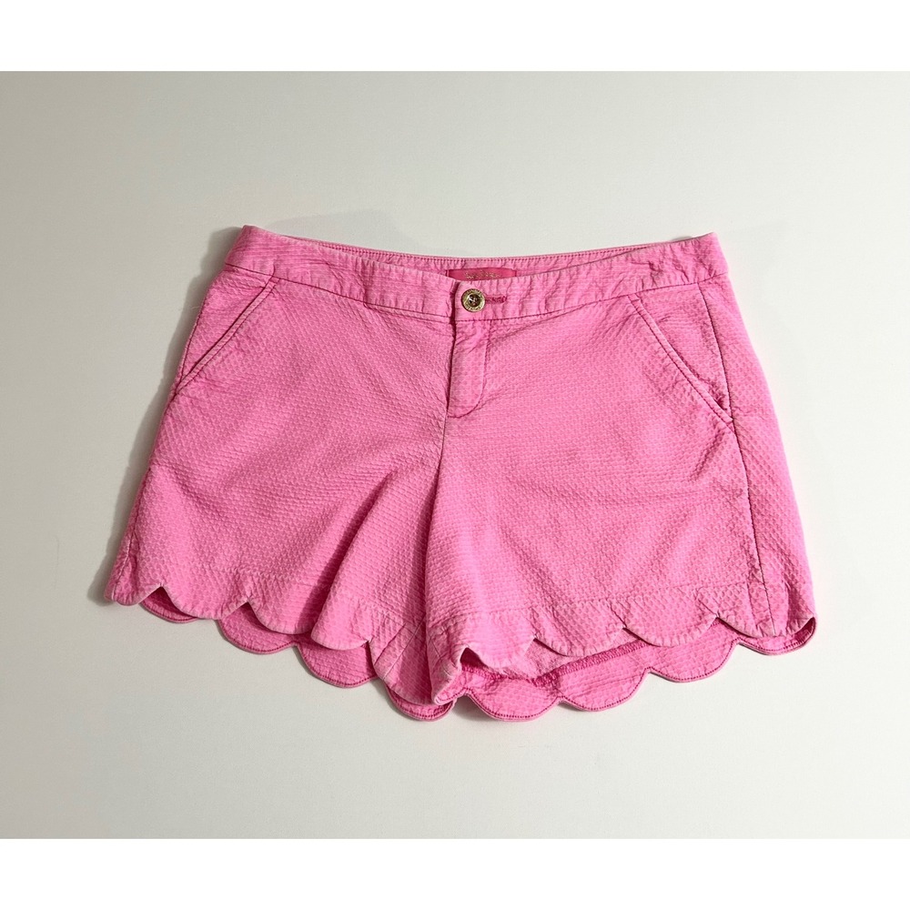 Lilly Pulitzer Pink Seersucker Buttercup Scallop Hem Shorts Womens 10